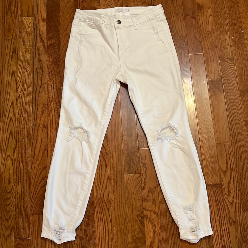 Cello White Skinny High Rise Distressed Jeans size 9